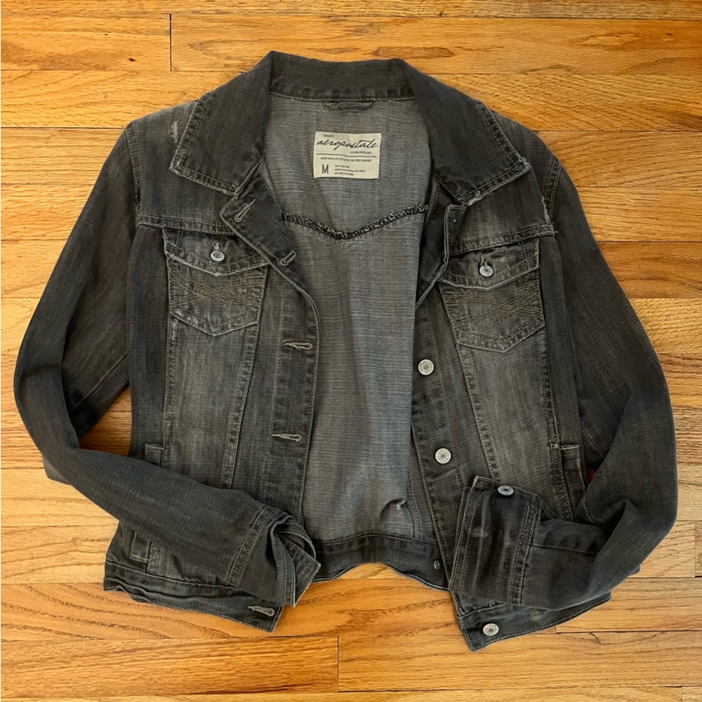Vintage, black, distressed, jean jacket